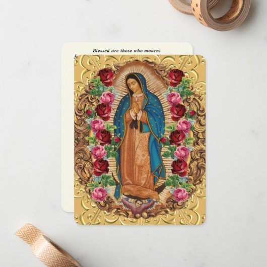 Elegante Spanische Beerdigungskarte für Guadalupe Mitteilungskarte (Vorderseite/Rückseite Beispiel)