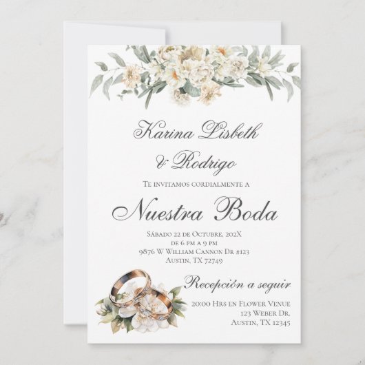 Elegante spanische Einladung zur Hochzeit (Vorderseite)