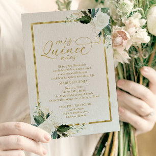 Elegante Spanische Quinceañera in Rosa und Gold Einladung