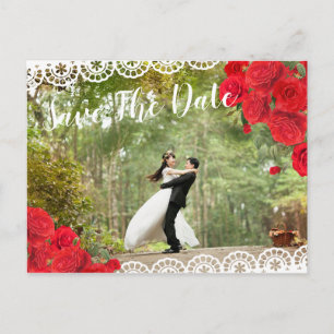 Elegante Spanische Rose und Spitzen Save the Date Ankündigungspostkarte