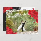Elegante Spanische Rose und Spitzen Save the Date Ankündigungspostkarte (Vorne/Hinten)