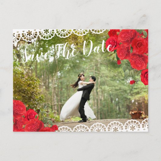 Elegante Spanische Rose und Spitzen Save the Date  Ankündigungspostkarte (Vorderseite)