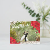 Elegante Spanische Rose und Spitzen Save the Date  Ankündigungspostkarte (Stehend Vorderseite)