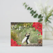 Elegante Spanische Rote Rose und Schwarz Save the Ankündigungspostkarte (Stehend Vorderseite)