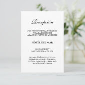 Elegante Spanish Bianco Y Negro Boda Details Begleitkarte (Stehend Vorderseite)