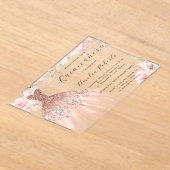 Elegante Sparkle Dress Rose Gold Quinceanera Acryleinladungen (Ablage )