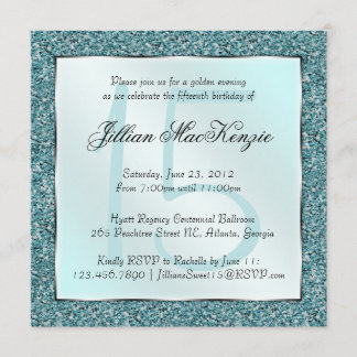 Elegante Sparkling Aquamarin Sweet 15 Glitzer Einl Einladung