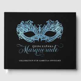 Elegante Sparkling Blue Masquerade Quinceanera Gästebuch