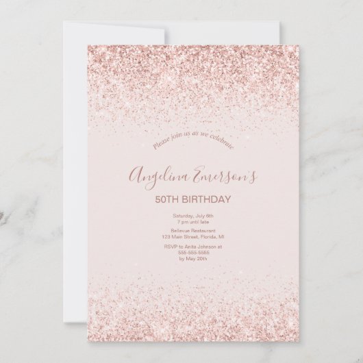 Elegante Sparkling Blush Geburtstag Einladung (Vorderseite)