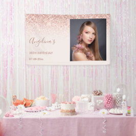 Elegante Sparkling Blush Geburtstag | Ihr Foto Banner