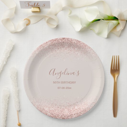 Elegante Sparkling Blush Geburtstag Pappteller (Hochzeit)