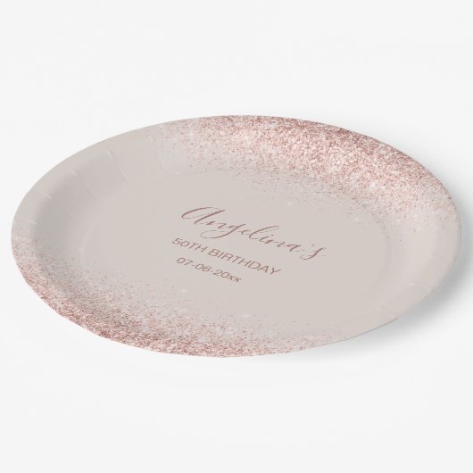 Elegante Sparkling Blush Geburtstag Pappteller (Schrägansicht)