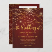 Elegante Sparkling Gold String Lights Hochzeit Einladungspostkarte (Vorne/Hinten)