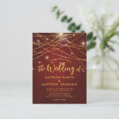 Elegante Sparkling Gold String Lights Hochzeit Einladungspostkarte (Stehend Vorderseite)