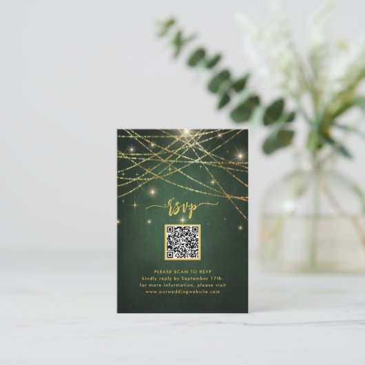 Elegante Sparkling Gold String Lights QR Code UAWG Begleitkarte (Stehend Vorderseite)