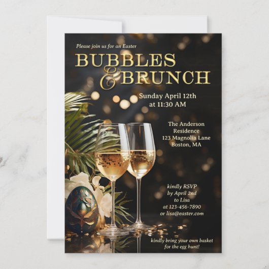 Elegante Sparkling Osterblasen und Brunch Einladung (Vorderseite)