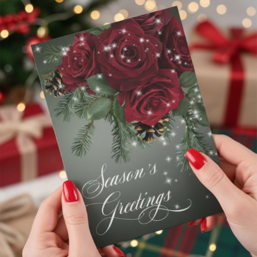 Elegante Sparkling Rote Rosen & Pine Weihnachten