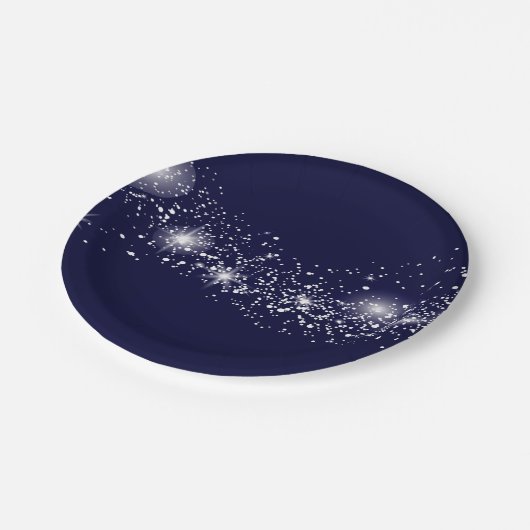 Elegante Sparkling Stars auf dem Blue Pappteller (Schrägansicht)