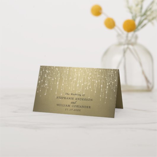 Elegante Sparkling String Lights Gold Wedding Platzkarte (Rückseite)