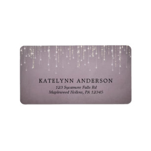 Elegante Sparkling String Lights Mauve Wedding Adressaufkleber