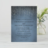 Elegante Sparkling String Lights Navy Blue Wedding Einladung (Stehend Vorderseite)