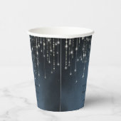 Elegante Sparkling String Lights Navy Blue Wedding Pappbecher (Rechts)