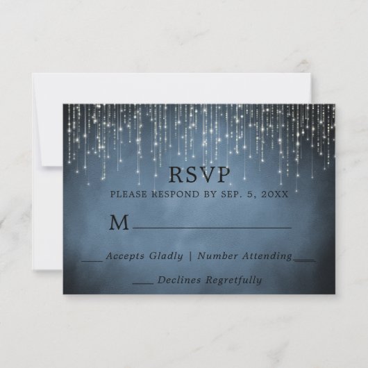 Elegante Sparkling String Lights Navy Blue Wedding RSVP Karte (Vorderseite)