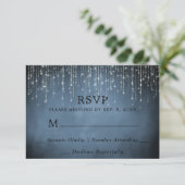 Elegante Sparkling String Lights Navy Blue Wedding RSVP Karte (Stehend Vorderseite)