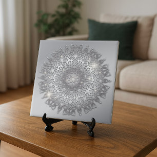 Elegante Sparky Glows Silver Metallic Mandala Fliese