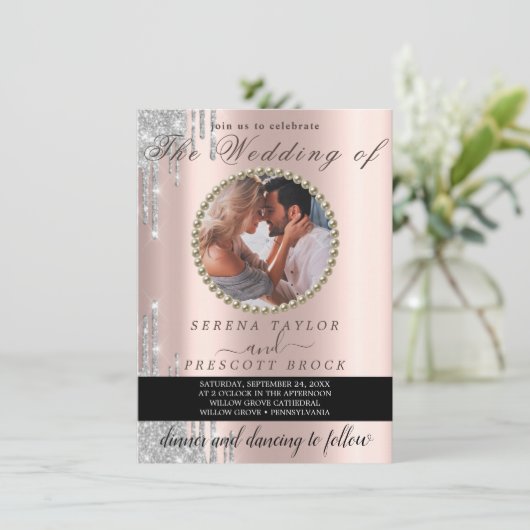 Elegante Special Rose Gold Foto Hochzeit Einladung (Stehend Vorderseite)