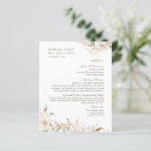 Elegante Speisekarte mit weißer Blüte in Quinceane (Stehend Vorderseite)