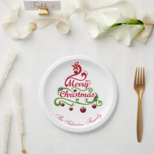 Elegante & Spielerei Swirly-Weihnachtsbaum-Typogra Pappteller