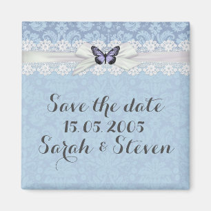 Elegante Spitze Blaue Butterfly Damast Save the Da Magnet