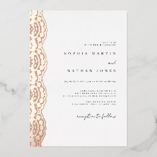 Elegante Spitze echte Rose Goldfolie Hochzeit Folieneinladung