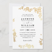 Elegante Spitze Florale Rustikale Gold QR-Code Hoc Einladung (Vorderseite)