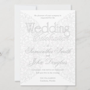 Elegante Spitze Grau & Weiß Modern Minimalistisch Einladung