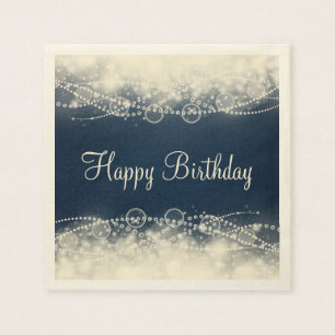 Elegante Spitze und Perlen auf blauem alles Gute Serviette