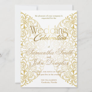 Elegante Spitze Weiß & Gold Modern Minimalistisch Einladung