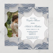 Elegante Spitzen auf blaue strahlende Paardusche Einladung (Vorne/Hinten)