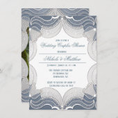 Elegante Spitzen auf Blue Wedding Couples Dusche Einladung (Vorne/Hinten)
