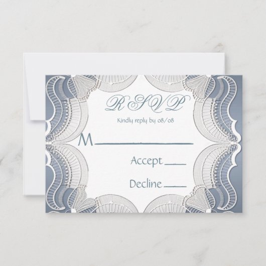 Elegante Spitzen auf Blue Wedding RSVP Cards Karte (Vorderseite)