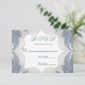 Elegante Spitzen auf Blue Wedding RSVP Cards Karte (Stehend Vorderseite)