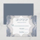 Elegante Spitzen auf Blue Wedding RSVP Cards Karte (Vorne/Hinten)