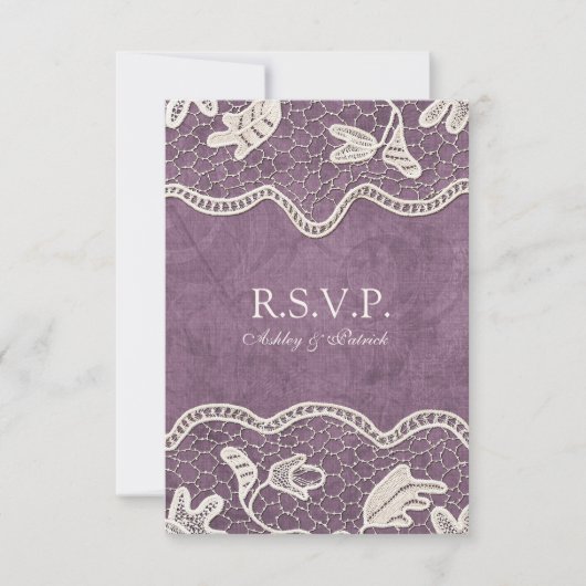 Elegante Spitzen auf dem Violet Background UAWG RSVP Karte (Vorderseite)