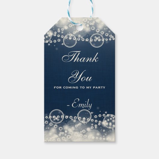 Elegante Spitzen und Perlen auf Blue Danke Geschenkanhänger (Vorderseite)