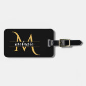 Elegante Split Monogram Gold Black Custom Address Gepäckanhänger (Vorderseite horizontal)