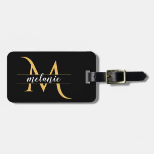Elegante Split Monogram Gold Black Custom Address Gepäckanhänger