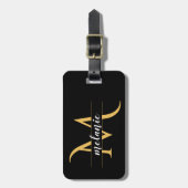 Elegante Split Monogram Gold Black Custom Address Gepäckanhänger (Vorderseite vertikal)