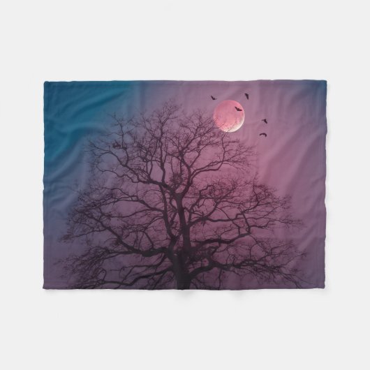 Elegante Spooky Halloween Themenbaum Mondwerk Fleecedecke (Vorderseite (Horizontal))