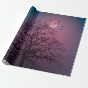 Elegante Spooky Halloween Themenbaum Mondwerk Geschenkpapier